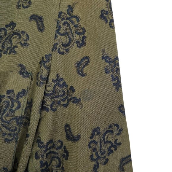 Vintage Mens L Paisley Belted House Robe Smoking Jacket Olive Green Old Money - Picture 6 of 7
